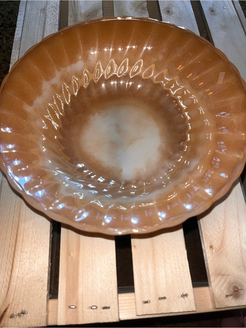 Amber Iridescent Glass Serving Bowl - Home Dining fire king